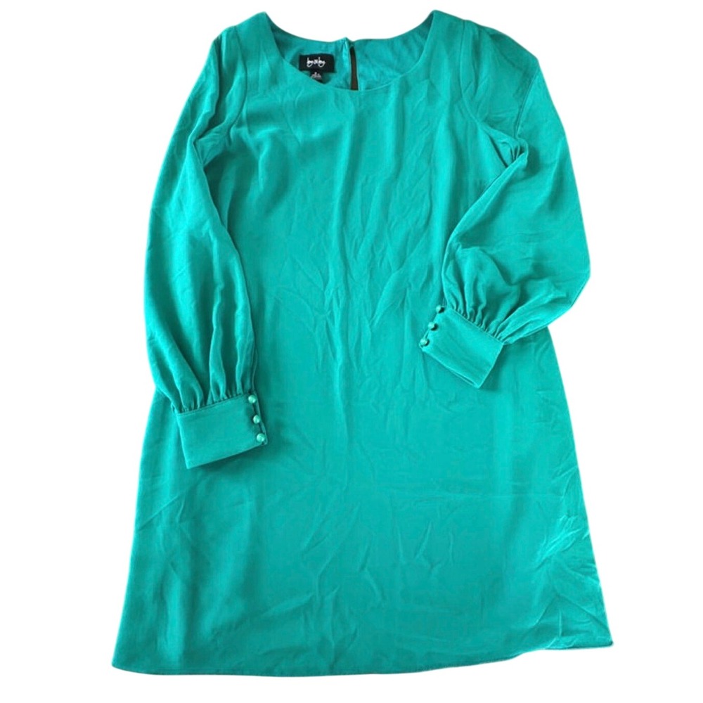 By & By Teal Green Long Slit Sleeve Shift Dress Mini Keyhole Back Women Size S
